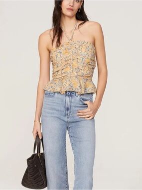 Veronica Beard Arienne Ruched Paisley Print Silk Chiffon Halter Neck Tank NWT